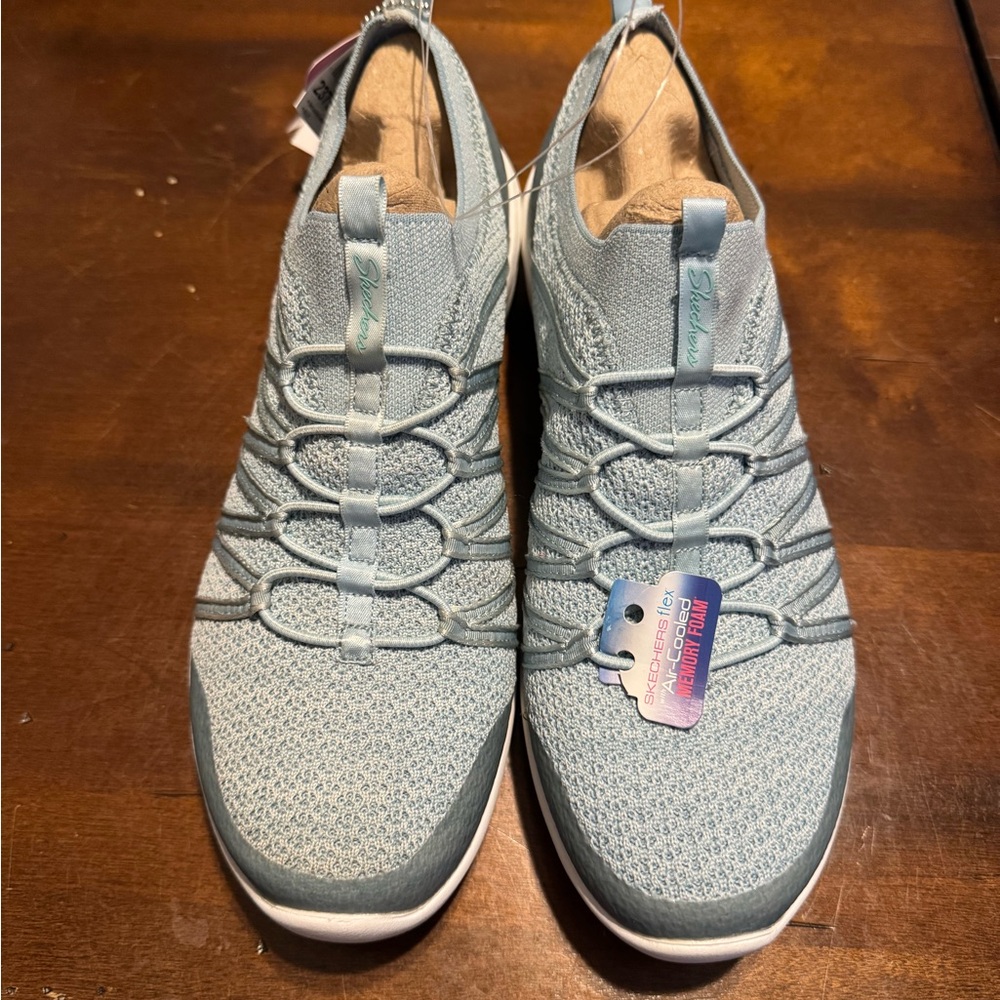 Brand New Skechers Flex Air Cooled Memory Foam Blue Arya Slip On Sneakers Sporty